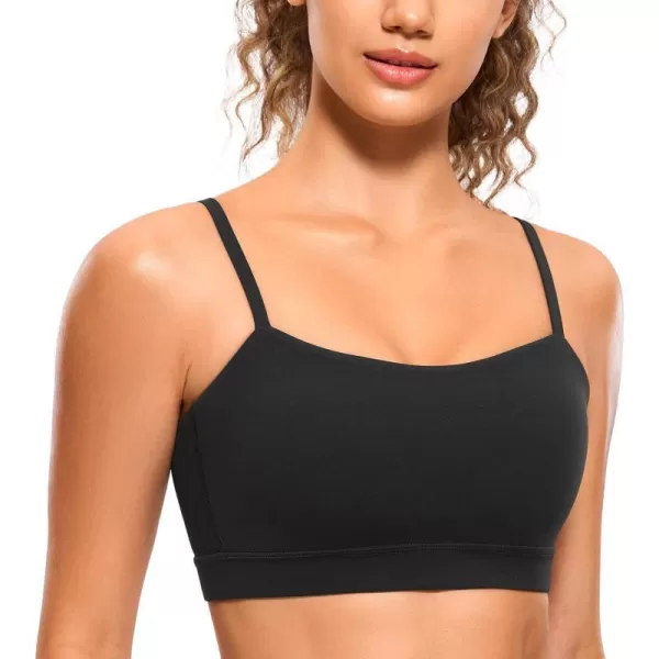 CRZ YOGA Butterluxe Womens Adjustable Spaghetti Thin Strap Sports Bra  Padded Wireless Square Neck Workout Yoga BraBlack