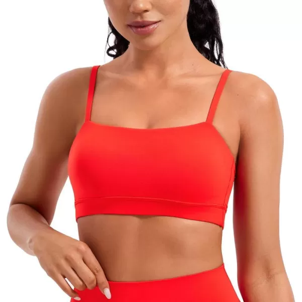 CRZ YOGA Butterluxe Womens Adjustable Spaghetti Thin Strap Sports Bra  Padded Wireless Square Neck Workout Yoga BraDark Red