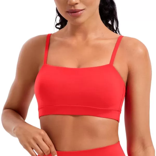 CRZ YOGA Butterluxe Womens Adjustable Spaghetti Thin Strap Sports Bra  Padded Wireless Square Neck Workout Yoga BraDeep Red