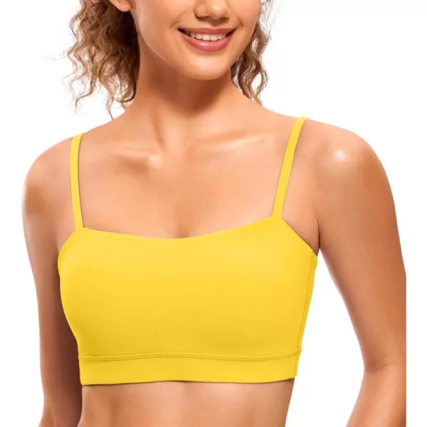 CRZ YOGA Butterluxe Womens Adjustable Spaghetti Thin Strap Sports Bra  Padded Wireless Square Neck Workout Yoga BraHigh Visibility Yellow