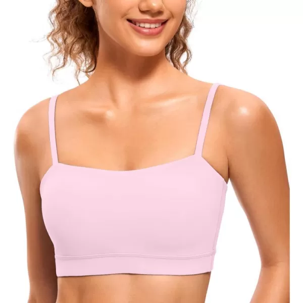 CRZ YOGA Butterluxe Womens Adjustable Spaghetti Thin Strap Sports Bra  Padded Wireless Square Neck Workout Yoga BraPink Peony