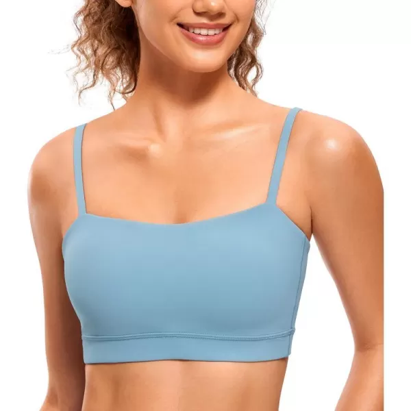 CRZ YOGA Butterluxe Womens Adjustable Spaghetti Thin Strap Sports Bra  Padded Wireless Square Neck Workout Yoga BraPure Blue