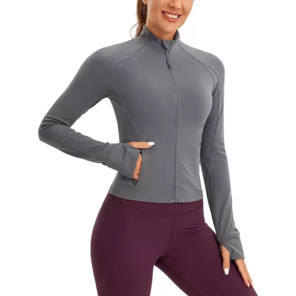 CRZ YOGA Butterluxe Womens Cropped Slim Fit Workout Jackets  Weightless Track Athletic Full Zip Jacket with Thumb HolesDark Carbon