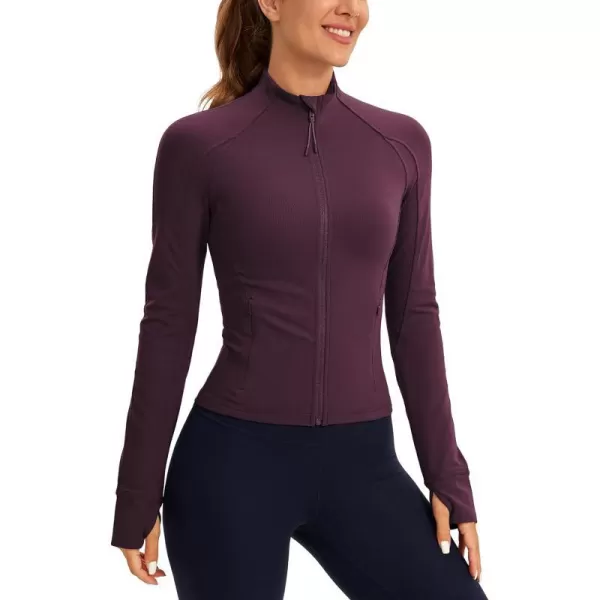 CRZ YOGA Butterluxe Womens Cropped Slim Fit Workout Jackets  Weightless Track Athletic Full Zip Jacket with Thumb HolesDeep Purple