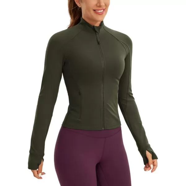 CRZ YOGA Butterluxe Womens Cropped Slim Fit Workout Jackets  Weightless Track Athletic Full Zip Jacket with Thumb HolesOlive Green