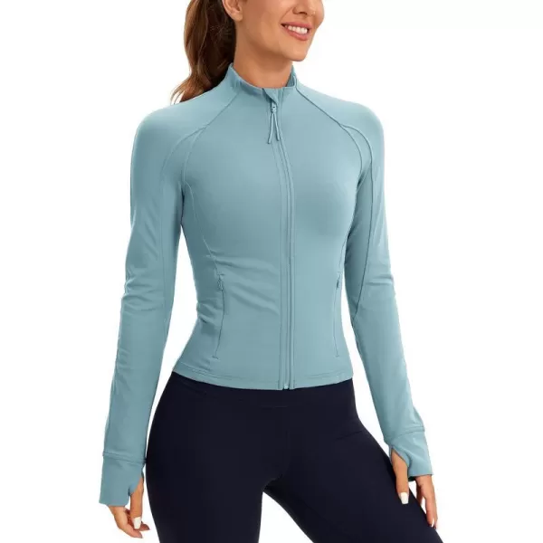 CRZ YOGA Butterluxe Womens Cropped Slim Fit Workout Jackets  Weightless Track Athletic Full Zip Jacket with Thumb HolesPure Blue