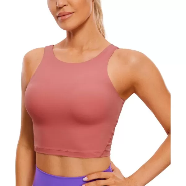 CRZ YOGA Butterluxe Womens High Neck Longline Sports Bra  U Back Padded Crop Workout Tank Top with Built in BraBriar Rose