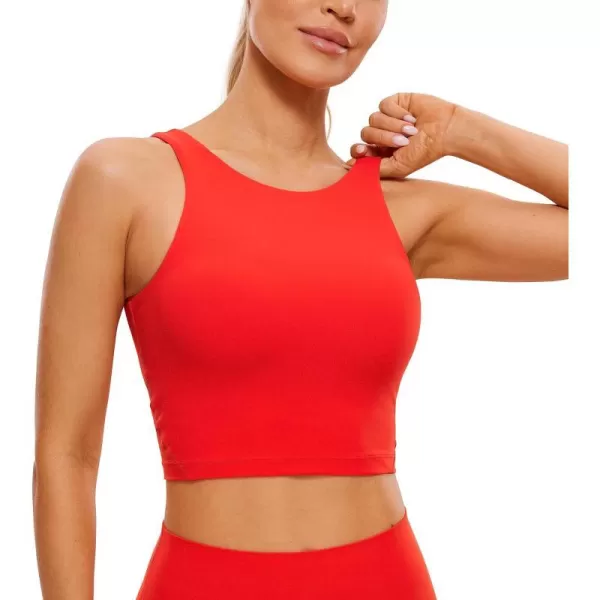 CRZ YOGA Butterluxe Womens High Neck Longline Sports Bra  U Back Padded Crop Workout Tank Top with Built in BraDark Red