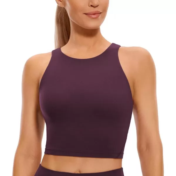 CRZ YOGA Butterluxe Womens High Neck Longline Sports Bra  U Back Padded Crop Workout Tank Top with Built in BraDeep Purple