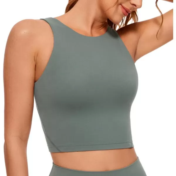 CRZ YOGA Butterluxe Womens High Neck Longline Sports Bra  U Back Padded Crop Workout Tank Top with Built in BraGrey Sage