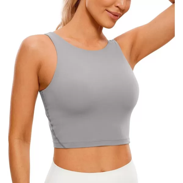 CRZ YOGA Butterluxe Womens High Neck Longline Sports Bra  U Back Padded Crop Workout Tank Top with Built in BraGull Gray