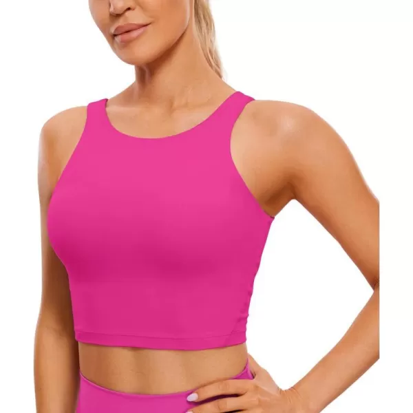 CRZ YOGA Butterluxe Womens High Neck Longline Sports Bra  U Back Padded Crop Workout Tank Top with Built in BraHibiscus Purple