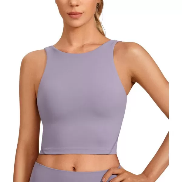 CRZ YOGA Butterluxe Womens High Neck Longline Sports Bra  U Back Padded Crop Workout Tank Top with Built in BraLavender Mist