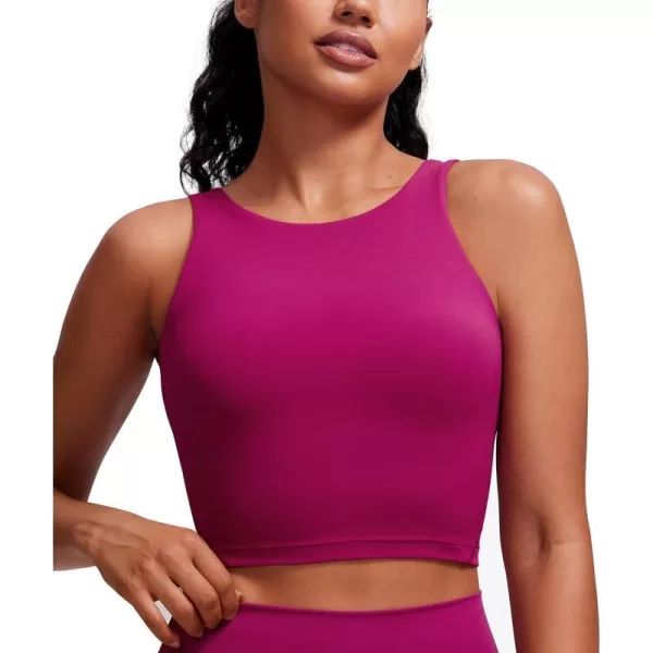 CRZ YOGA Butterluxe Womens High Neck Longline Sports Bra  U Back Padded Crop Workout Tank Top with Built in BraMagenta Purple