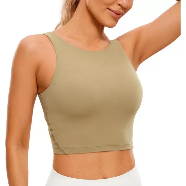 CRZ YOGA Butterluxe Womens High Neck Longline Sports Bra  U Back Padded Crop Workout Tank Top with Built in BraSoul Brown