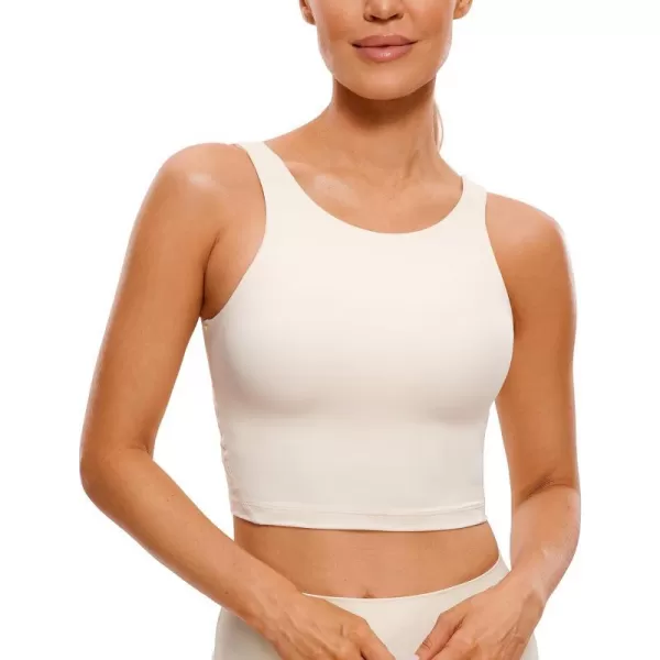 CRZ YOGA Butterluxe Womens High Neck Longline Sports Bra  U Back Padded Crop Workout Tank Top with Built in BraWhite Apricot