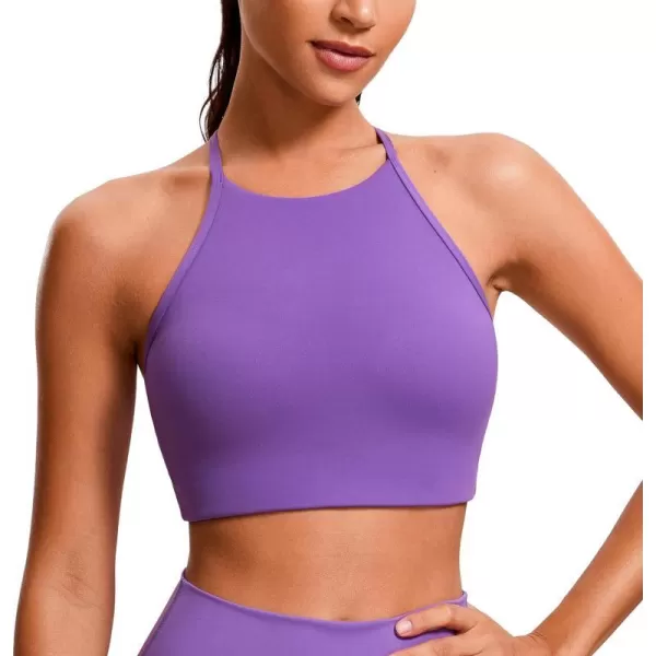 CRZ YOGA Butterluxe Womens High Neck Y Back Sports Bra  Padded Halter Racerback Spaghetti Thin Strap Workout Yoga BraRoyal Lilac