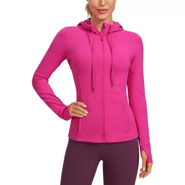 CRZ YOGA Butterluxe Womens Hooded Workout Jacket  Zip Up Athletic Running Jacket with Back Mesh Vent  Thumb HolesHibiscus Purple