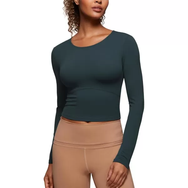 CRZ YOGA Butterluxe Womens Long Sleeve Crop Yoga Shirts Slim Fit Cropped Workout Tops Athletic Casual Basic Tight ShirtForest Dark Green