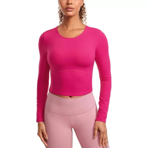 CRZ YOGA Butterluxe Womens Long Sleeve Crop Yoga Shirts Slim Fit Cropped Workout Tops Athletic Casual Basic Tight ShirtGranita Pink