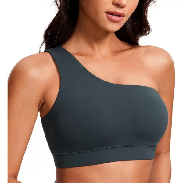 CRZ YOGA Butterluxe Womens One Shoulder Sports Bra  Sleeveless One Strap Low Impact Asymmetrical Workout Yoga BraDark Green