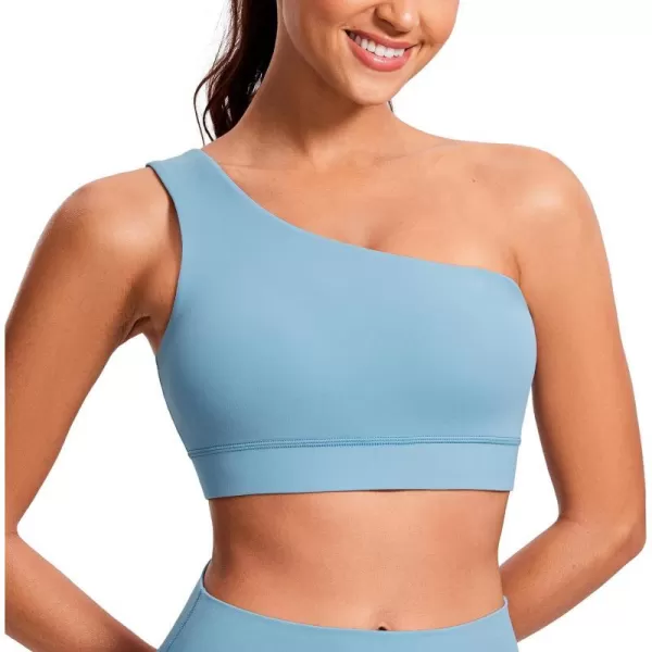 CRZ YOGA Butterluxe Womens One Shoulder Sports Bra  Sleeveless One Strap Low Impact Asymmetrical Workout Yoga BraPure Blue