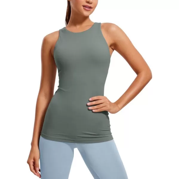 CRZ YOGA Butterluxe Womens Racerback High Neck Tank Top  with Built in Bra Workout Padded Yoga Athletic CamisoleGrey Sage