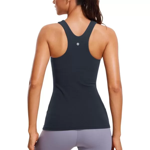 CRZ YOGA Butterluxe Womens Racerback High Neck Tank Top  with Built in Bra Workout Padded Yoga Athletic CamisoleTrue Navy