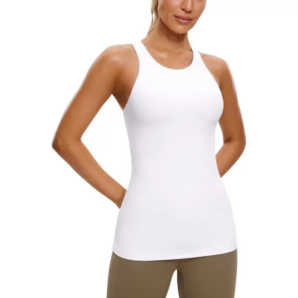 CRZ YOGA Butterluxe Womens Racerback High Neck Tank Top  with Built in Bra Workout Padded Yoga Athletic CamisoleWhite