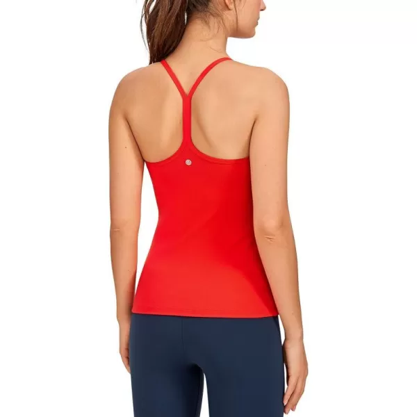 CRZ YOGA Butterluxe Womens Racerback Tank Top with Built in Bra  Spaghetti Thin Strap Padded Workout Slim Yoga CamisoleDark Red  Orangish