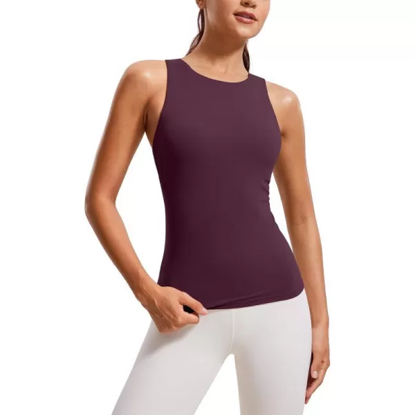 CRZ YOGA Butterluxe Womens Racerback Workout Tank Top with Built in Shelf Bra  Padded High Neck Yoga Athletic CamisoleDeep Purple