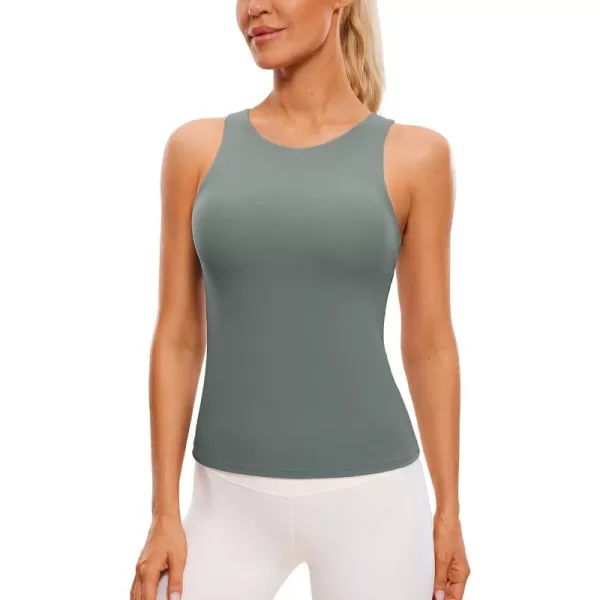 CRZ YOGA Butterluxe Womens Racerback Workout Tank Top with Built in Shelf Bra  Padded High Neck Yoga Athletic CamisoleGrey Sage