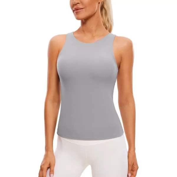 CRZ YOGA Butterluxe Womens Racerback Workout Tank Top with Built in Shelf Bra  Padded High Neck Yoga Athletic CamisoleGull Gray