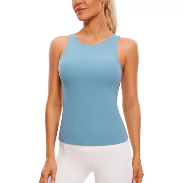 CRZ YOGA Butterluxe Womens Racerback Workout Tank Top with Built in Shelf Bra  Padded High Neck Yoga Athletic CamisolePure Blue