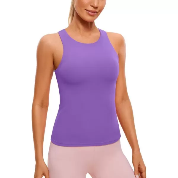 CRZ YOGA Butterluxe Womens Racerback Workout Tank Top with Built in Shelf Bra  Padded High Neck Yoga Athletic CamisoleRoyal Lilac