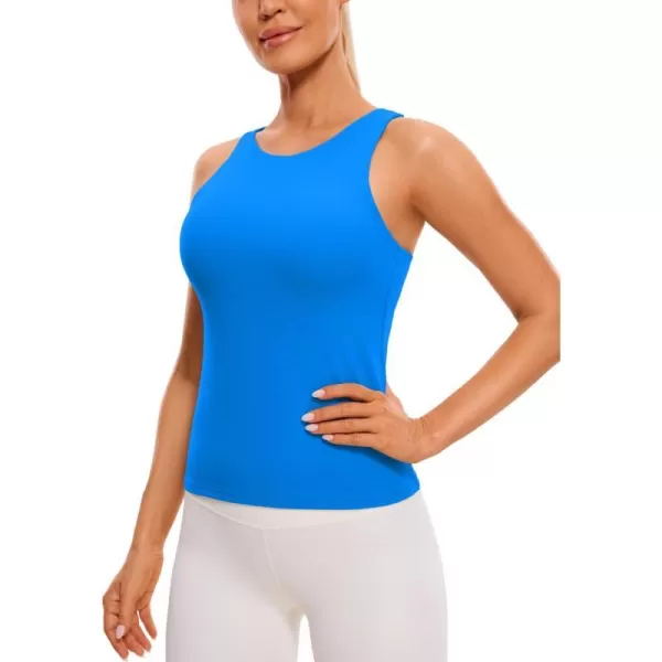 CRZ YOGA Butterluxe Womens Racerback Workout Tank Top with Built in Shelf Bra  Padded High Neck Yoga Athletic CamisoleSparkle Blue