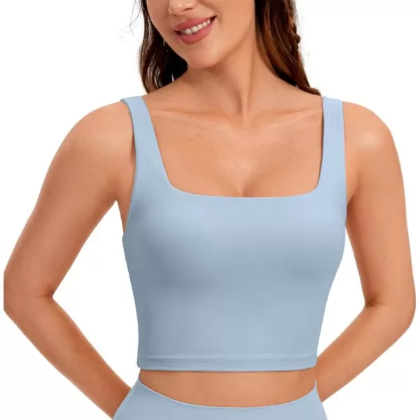 CRZ YOGA Butterluxe Womens Square Neck Longline Sports Bra  Workout Crop Tank Tops Padded with Built in Shelf Yoga BraCambric Blue