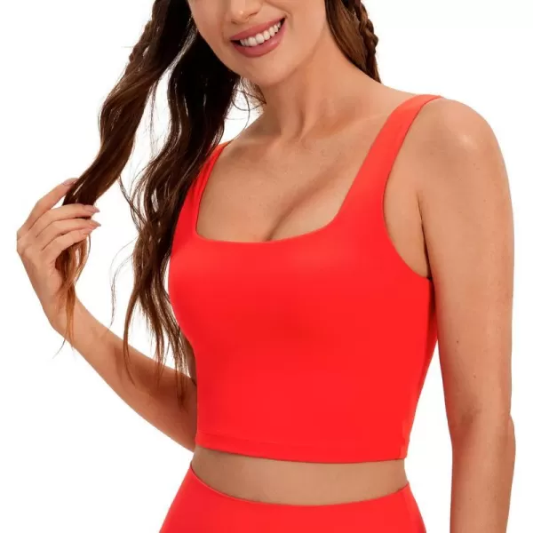 CRZ YOGA Butterluxe Womens Square Neck Longline Sports Bra  Workout Crop Tank Tops Padded with Built in Shelf Yoga BraDark Red