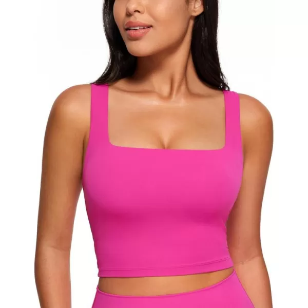 CRZ YOGA Butterluxe Womens Square Neck Longline Sports Bra  Workout Crop Tank Tops Padded with Built in Shelf Yoga BraHibiscus Purple