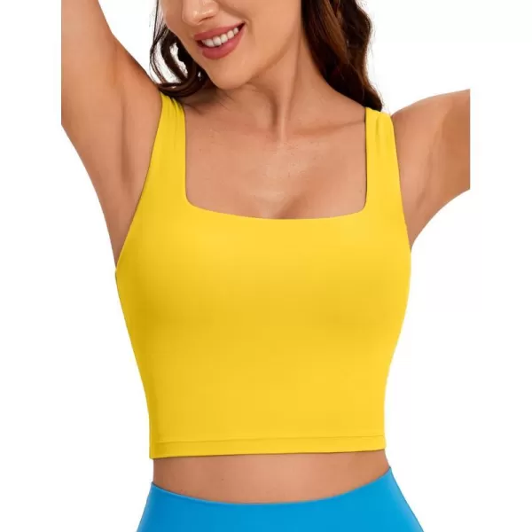 CRZ YOGA Butterluxe Womens Square Neck Longline Sports Bra  Workout Crop Tank Tops Padded with Built in Shelf Yoga BraHigh Visibility Yellow