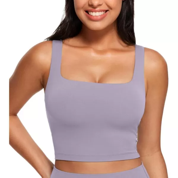 CRZ YOGA Butterluxe Womens Square Neck Longline Sports Bra  Workout Crop Tank Tops Padded with Built in Shelf Yoga BraLavender Mist