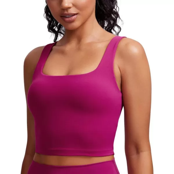 CRZ YOGA Butterluxe Womens Square Neck Longline Sports Bra  Workout Crop Tank Tops Padded with Built in Shelf Yoga BraMagenta Purple