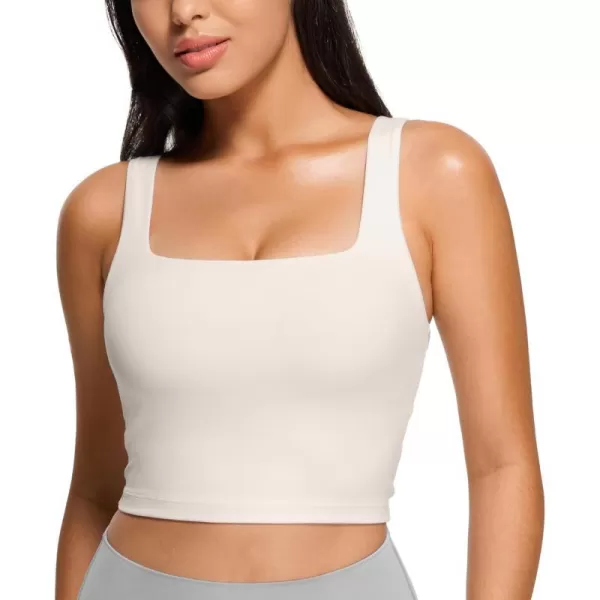 CRZ YOGA Butterluxe Womens Square Neck Longline Sports Bra  Workout Crop Tank Tops Padded with Built in Shelf Yoga BraMilky White