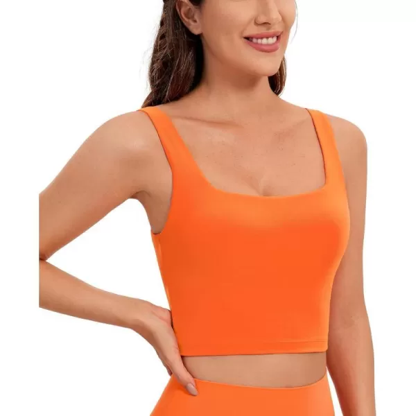 CRZ YOGA Butterluxe Womens Square Neck Longline Sports Bra  Workout Crop Tank Tops Padded with Built in Shelf Yoga BraNeon Orange