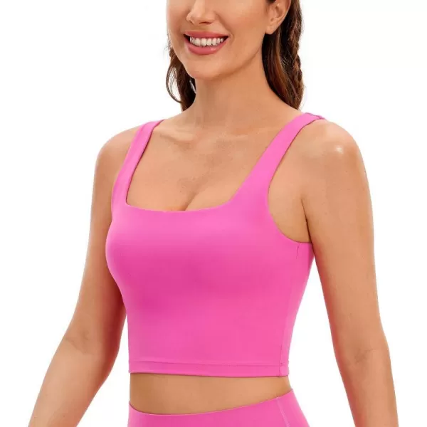 CRZ YOGA Butterluxe Womens Square Neck Longline Sports Bra  Workout Crop Tank Tops Padded with Built in Shelf Yoga BraNeonlight Purple