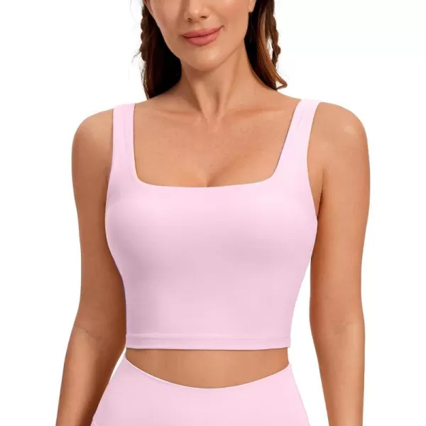 CRZ YOGA Butterluxe Womens Square Neck Longline Sports Bra  Workout Crop Tank Tops Padded with Built in Shelf Yoga BraPink Peony