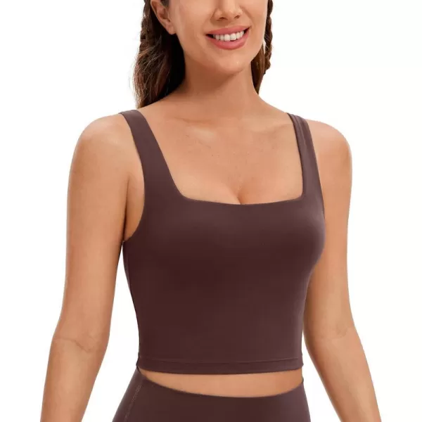 CRZ YOGA Butterluxe Womens Square Neck Longline Sports Bra  Workout Crop Tank Tops Padded with Built in Shelf Yoga BraTaupe