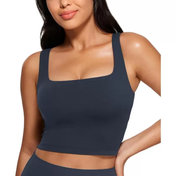 CRZ YOGA Butterluxe Womens Square Neck Longline Sports Bra  Workout Crop Tank Tops Padded with Built in Shelf Yoga BraTrue Navy