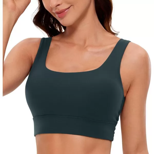 CRZ YOGA Butterluxe Womens U Back Sports Bra  Scoop Neck Padded Low Impact Workout Yoga Bra with Built in BraForest Dark Green