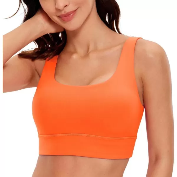 CRZ YOGA Butterluxe Womens U Back Sports Bra  Scoop Neck Padded Low Impact Workout Yoga Bra with Built in BraNeon Orange